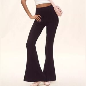 Anthropologie Maeve Black Ribbed Flare Leggings Sz M NWT